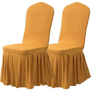 Dimatic Dining Room Chair Covers Set of 2, Stretch Parsons Slipcovers with Skirt Super Fit Spandex Chair Seat Protector Cover for Dining Room, Hotel, Ceremony (Gold)