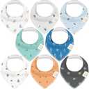 8-Pack Organic Baby Bandana Bibs for Boys, Girls - Super Absorbent Triangle Baby Bibs for Drooling and Teething Infant, 100% Cotton Extra Soft for Newborn, Infant 0-36 Months (Cosmo)