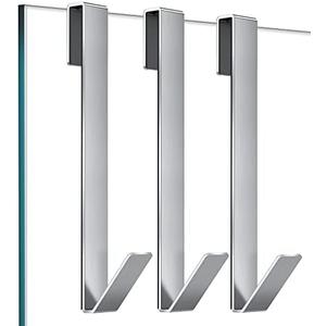 FUMAX Shower Door Hooks 10 in, Shower Hooks for Towels, Heavy Duty Drilling-Free Extended Towel Hooks for Bathroom Frameless Glass Door, Over The Door Towel Hooks 3 Packs Silver