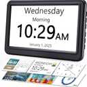 ROCAM Dementia Clock for Seniors, Large Display Digital Calendar Day Clock, 12 Themes 20 Custom Alarms & Reminders with 18 Ringtones, Automatic Dimmer, Medication Alarm Clock for Alzheimer's/Elderly (Black)