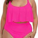 Pink Queen Women Plus Size Swimsuits Tummy Control Ruffle 2 Piece High Waisted Bathing Suit Swimwear (X-Large)