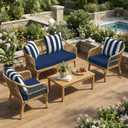 LAGRATY Outdoor Chair Cushions for Patio Furniture24" x 24" Deep Seat Cushions with Backrest for Couch Sofa Chair - Waterproof Fade-Resistant Patio Cushion (Set of 4, Navy Blue and White)