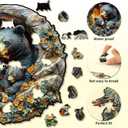 Wooden Puzzles for Adults,Parent-Child Black Bears Wooden Jigsaw Puzzles,Unique Shape Advanced Animal Jigsaw Puzzle for Adults and Kids,Challenge Wooden Jigsaw Puzzle (M-11.6 * 11.6in 262pcs)
