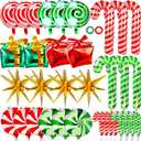 36 Pcs Christmas Balloons Decoration Set Red Green Gift Box Candy Cane Foil Balloons for Christmas Theme Decorations New Year Party Decorations