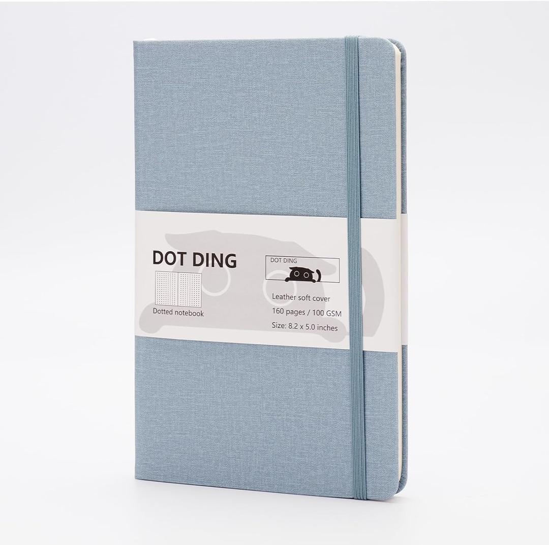 3 x Bullet Dotted Journal, A5 Dotted Notebook, 160 Pages, Leather Soft Cover, Elastic Closure, Ribbon Bookmark, 100 GSM Paper, Inner Pocket, 5.0" x 8.2" (Denim Blue)