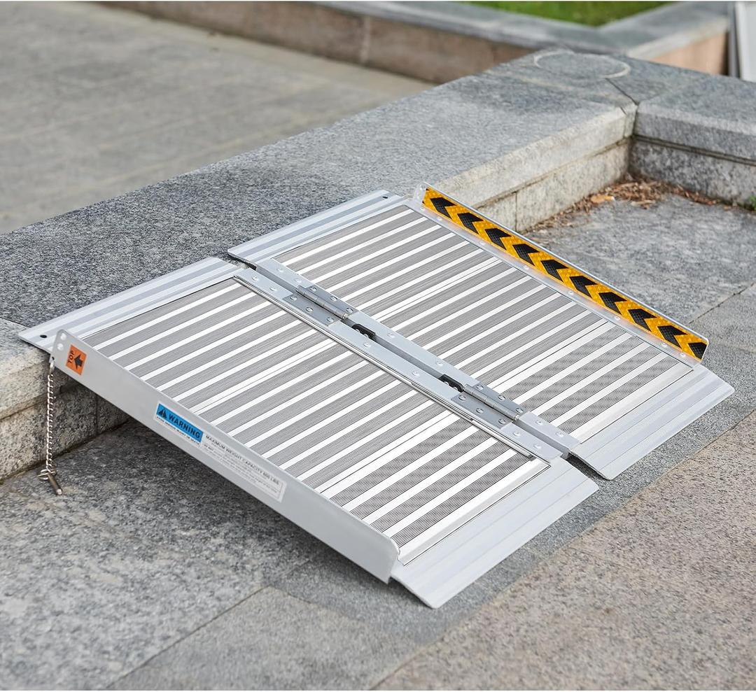 FACHNUO Portable Wheelchair Ramp 2FT, Non-Skid Aluminum Folding Threshold Ramp, Handicap Ramps for Wheelchairs for Home Steps/Doorways/Stairs/Curbs/, Scooter Ramp for Car, 800lbs Weight Capacity