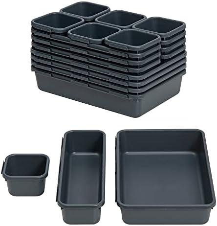 BYCY 18 Pcs Drawer Organizers Trays Set for Office Bathroom Dresser Interlocking Dividers Storage Bins Pack (18 Pieces Set)