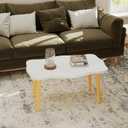 Cookie Coffee Table Low Table with 4 Solid Wood Sturdy Legs,Floor Table Desk for Sitting on The Floor,19.7"D x 31.5"W x 16"H Inches,Living Room/Toy room Furniture,Rental house Furniture (White)