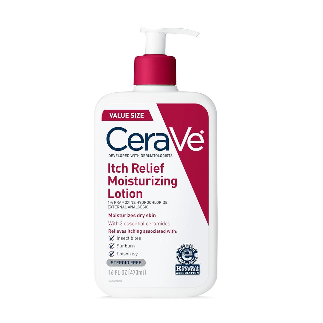CeraVe Anti Itch Moisturizing Lotion with Pramoxine Hydrochloride, Relieves Itch with Minor Skin Irritations, Sunburn Relief, Bug Bites, 16 Ounces (16 Fl Oz (Pack of 1))
