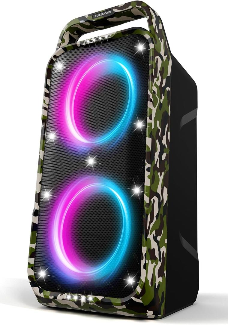 Foxdawn Portable Bluetooth Speaker: 240W Peak Powerful Loud Sound Deep Bass Wireless Boombox Large Subwoofer 15 Hours Battery Life Fast Charging with Led Light Show for Party Outdoor Camping Backyard