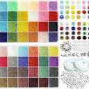 Size 2mm Seed Beads 48 Colors in Grid Storage Box Total About 36000pcs,12/0 Small Seed Beads with Rings, Claw Clasps, Elastic String and Alphabet Letter Beads for Bracelet Jewelry Making