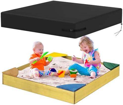 Yexcend Sandbox Cover, 800D Oxford Cloth Waterproof Outdoor Square Sand Box Cover for Kids, Protect Sandbox Sand and Toys(Black,72" X 72" X 8")