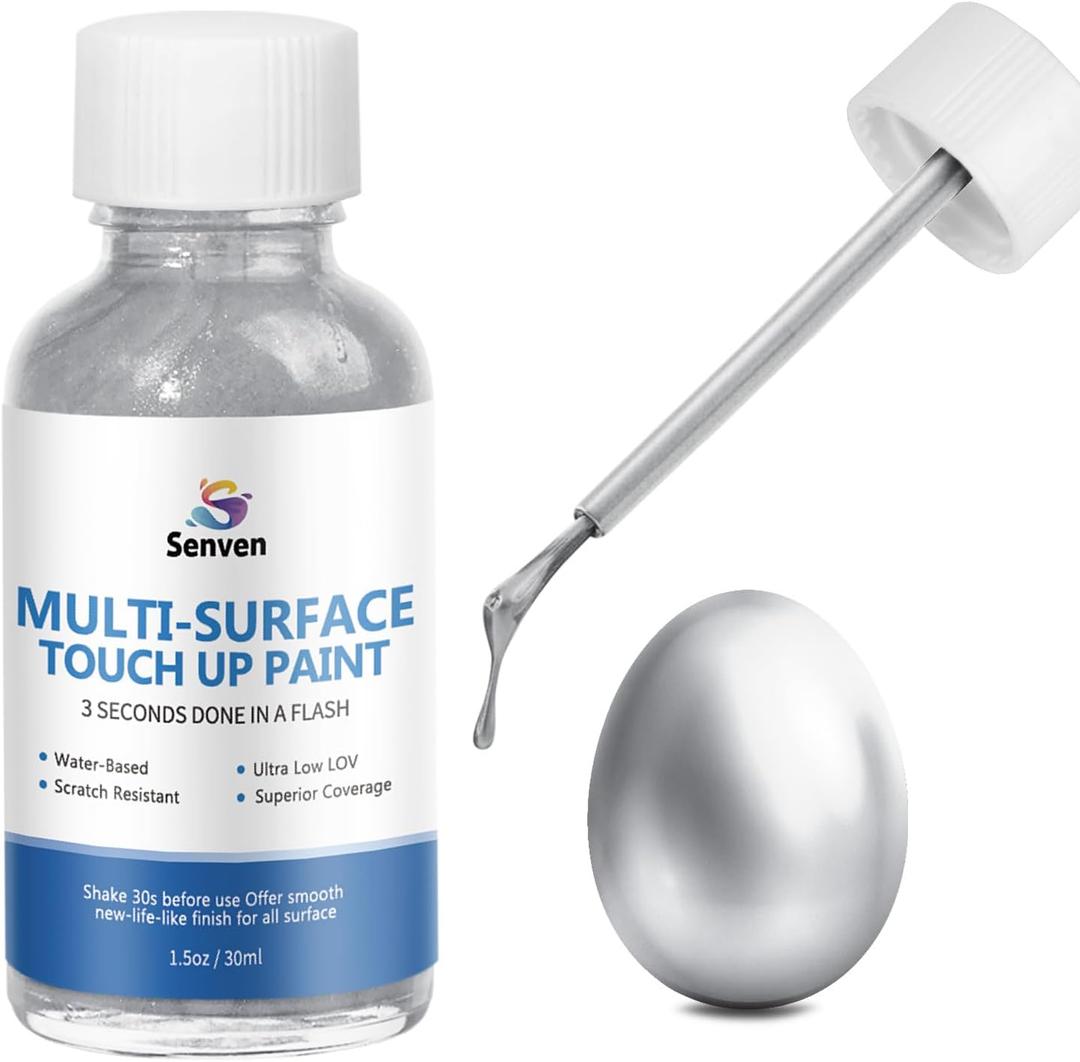 SENVEN Liquid Silver Leaf Paint High Gloss Multi Surface Rich Silver Paint for Metal, Wood, Plastic, Canvas, Appliance, Furniture Scratch Repair & Art Handcrafts 30ml/1.5oz Fast Drying Acrylic Metallic Finish