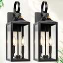 Black Dusk to Dawn Outdoor Wall Lantern 2-Light, 19" Large Modern Outdoor Wall Lights, Industrial Porch Lights Wall Mount with Tempered Glass, Waterproof Farmhouse Exterior Lighting Fixtures, 2 Packs