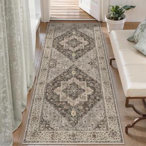 Tangsoo Vintage 2x5 Washable Runner Rug for Hallways, Farmhouse Non Slip Soft Low Pile Long Runner Rug, Distressed Grey Rug Runners for Kitchen Bedroom Entryway Bathroom Living Room Office Home Decor