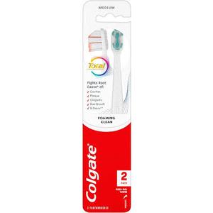 Colgate Total Active Prevention Foaming Clean Soft Toothbrush, White, 2 Pack