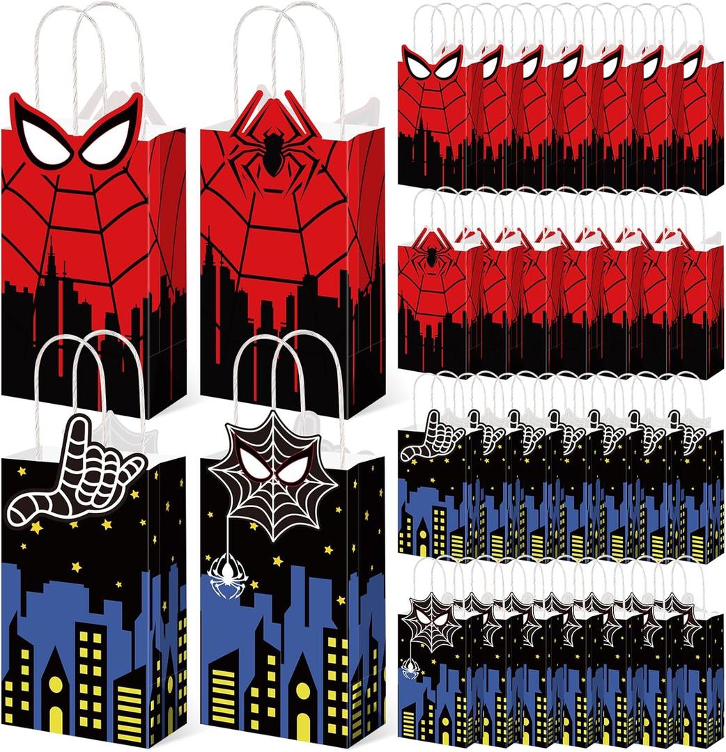 Ouvibor 24 Pcs Hero Party Favors Bags Super Theme Hero Goodie Candy Bag Gift Bags with 4 Different Types Comic Paper Bags for Birthday Party Baby Shower Decorations