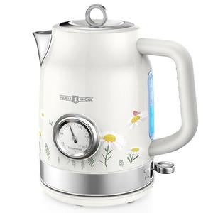 Retro Electric Kettle, PARIS RHÔNE 1.7L Hot Tea Kettle with Thermometer, 1500W Fast Heating, Cordless Design, LED Indicator, Auto Shut-Off & Boil Dry Protection