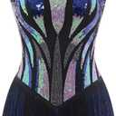 IBAKOM Women Sexy Fringe Bodysuit Open Back Sparkly Sequins Tassel Latin Jazz Dance Outfits Trapeze Acrobat Circus Costume, M