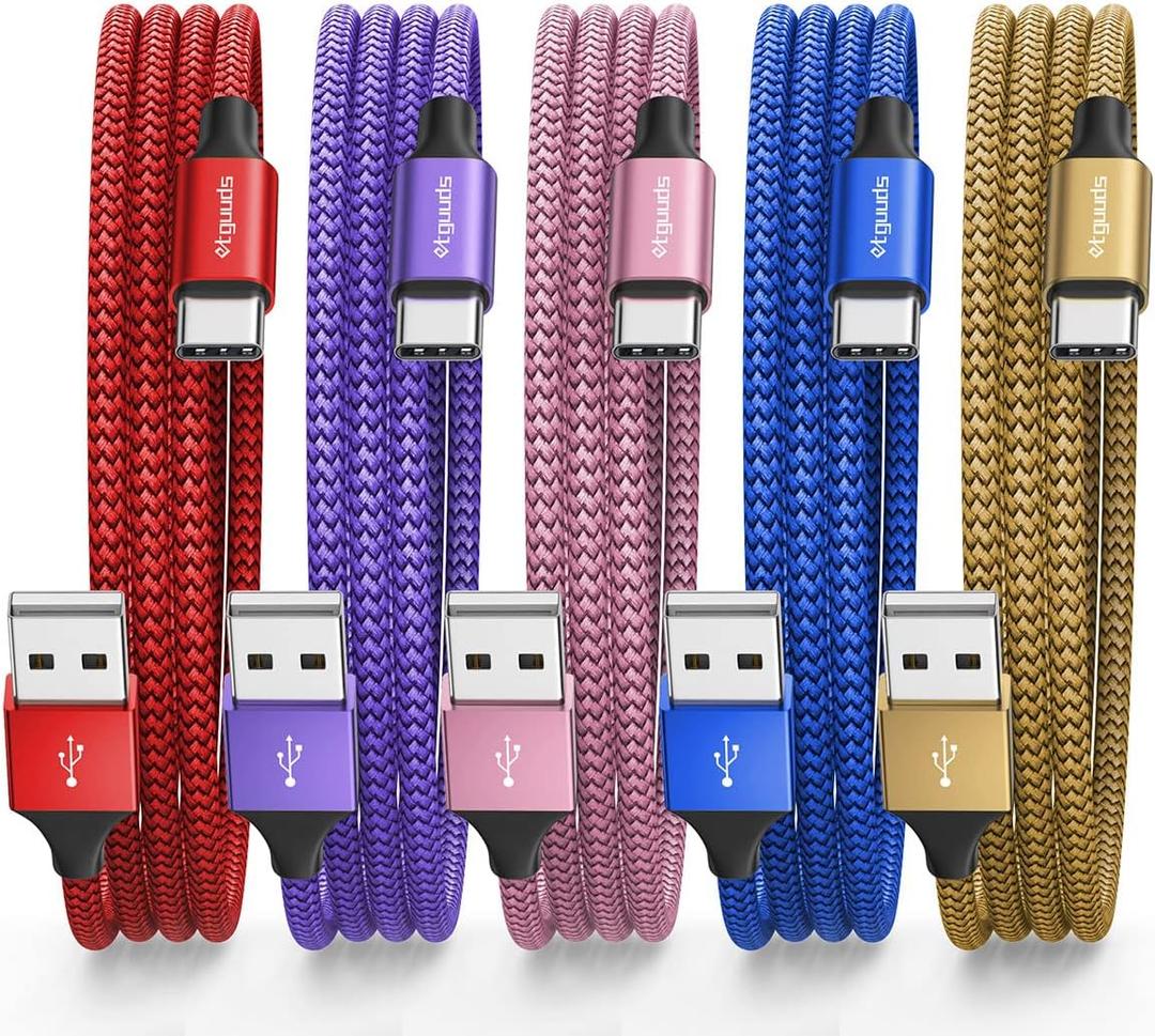etguuds USB C Cable 6ft, 5-Pack USB to USB C Charger Cable, Fast Charging Cord Type C for iPhone 17 16 15 Pro Max Plus 17 Air 16e, Samsung Galaxy S25 S24 S23 S22 S21 S20 A17 A16 A15 A26 A36 A56 A55 (Red/Purple/Pink/Blue/Gold)