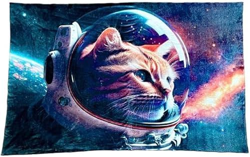 Pop's Parts Plus Astro Cat Novelty Throw Blanket | 60 x 80 Inch Space Cat Blanket | Rectangle Throw Blanket Astro Cat