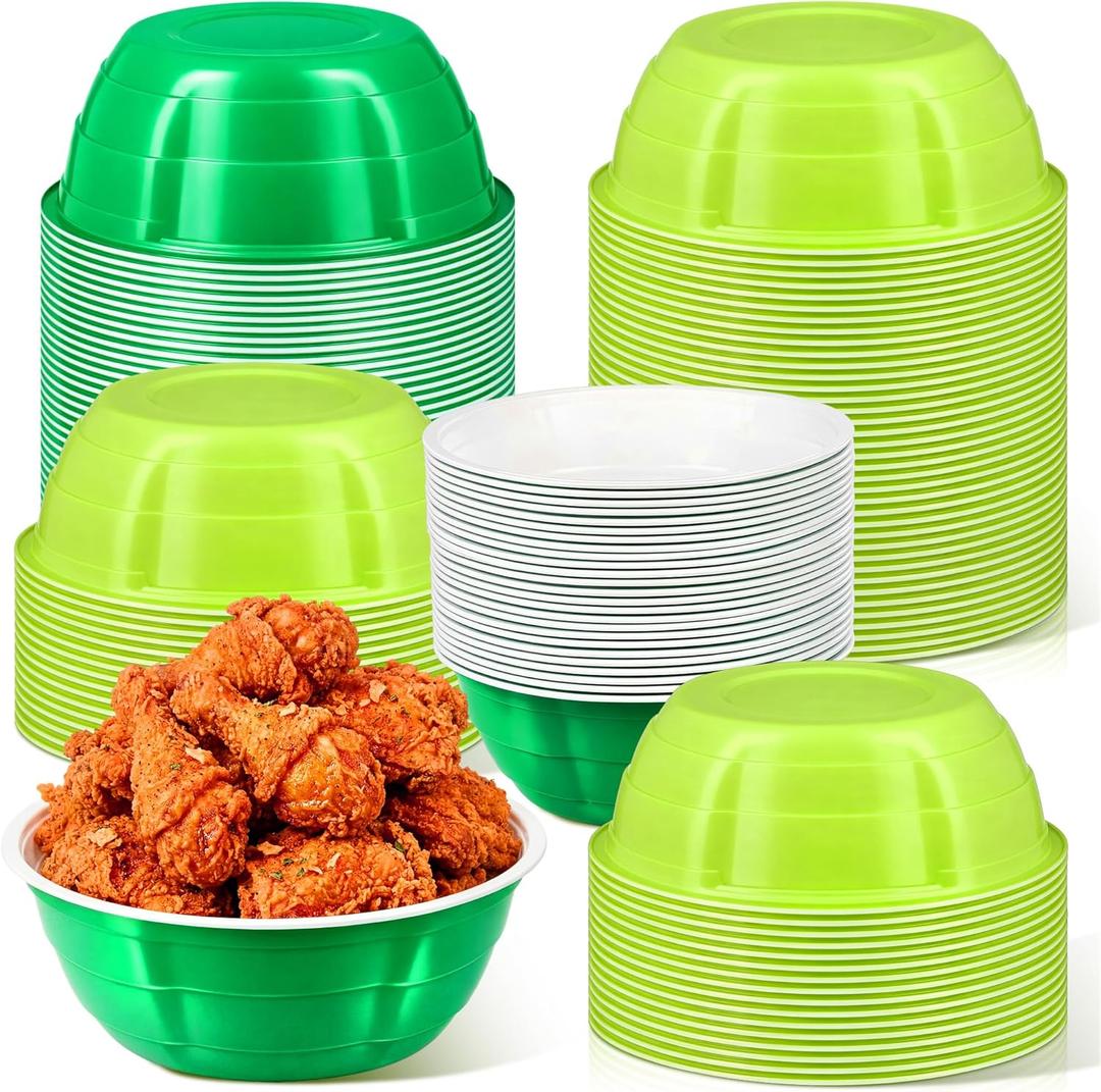 LemonRoad 80 Pcs 23 oz Green Round Plastic Bowl Large Disposable Salad Serving Bowls Containers Chip Candy Dish for Snacks Desserts Picnic Buffet Eating Tableware Party Supplies
