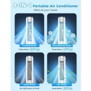 Windowless Air Conditioner w/4 Mode,3 Speed, Waterless Alert,2.4-Gal Tank for 24H Cooling, 12H Timer Swamp Cooler Air Conditioner, 20FT Remote,70° Auto Swing Evaporative Air Cooler for Bedroom