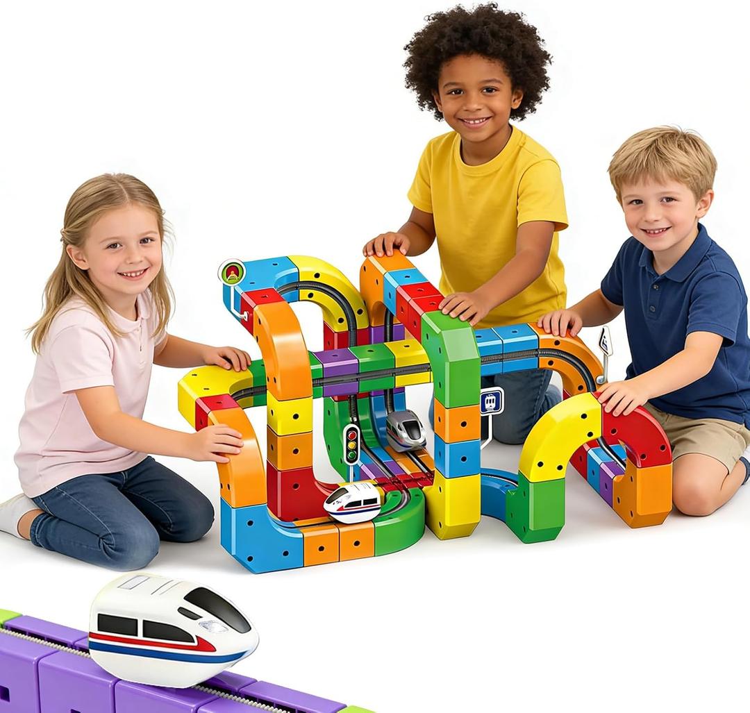 Electric Train Set 3D Magic Flexible Race Tracks for Kids Ages 4-8, 123PCS Anti Gravity Race Track with Car for Toddler 3-5, STEM Educational Building Toy Gift for Boys & Girls