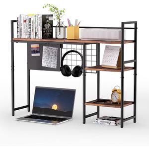 38.5" 3-Tier Desktop Bookshelf | Desk Organizer Shelf & Computer Monitor Stand | Dark Brown Home Office Storage