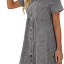 Wankang Denim Dress for Women Babydoll Tiered Short Sleeve Button Down Jean Shirt Dresses Casual Flowy Swing Short Dress 2XL