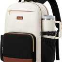 LOVEVOOK Laptop Backpack for Women with Pouch Pocket for Large Capacity Cup,17 Inch Laptop Computer Bag Travel Backpack Purse,Waterproof Work Business Backpack College Teacher Bags,Beige-Black-Brown (Beige - Black - Chestnut Brown)