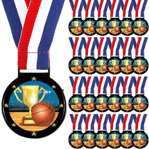 Kenning 24 Pcs Basketball Medals for Kids with Attached Neck Ribbons, Award Medals Metal Trophy Trophies Gift for Sports Themed Party Favors Team Participation(Basketball)