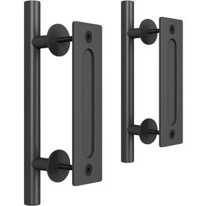 SMARTSTANDARD 2PCS Sliding Barn Door Handle, 12 Inch Heavy Duty Pull and Flush Hardware Set, Black, Large Rustic Two-Side Design, Round