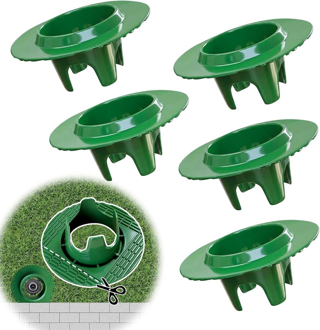 FREEKIT 5Pack Sprinkler Head Protectors-Cuttable, Donut-Style Lawn Sprinkler Guard, ABS Plash Guard, Prevent Damage from Mower&Trimmer. Bottom Groove Pipe&Wires can Pass Through. 4 Legs Easy Position