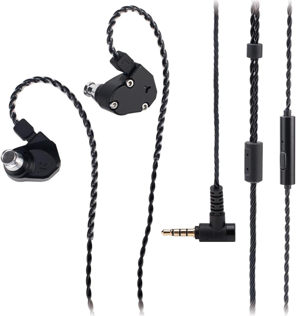 TINHIFI C2 HiFi IEM | LCP+PU Composite Diaphragm | 0.78mm 2-Pin Gold-Plated Cable | High-Resolution in-Ear Monitors for FPS Gaming & Music (Black, C2 2025 3.5MM+Mic)