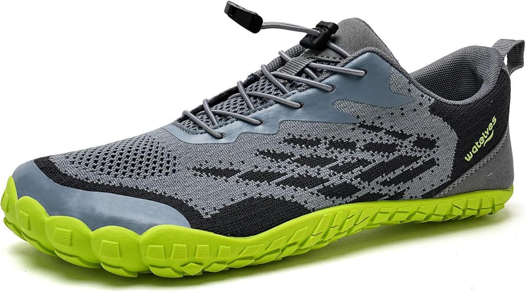 WateLves Water Shoes Men Women Beach Barefoot Aqua Socks Breathable Wide Swim Outdoor Walking Anti Slip Pool Shoes for Hiking Kayaking Diving Surfing (C-grey/Green)