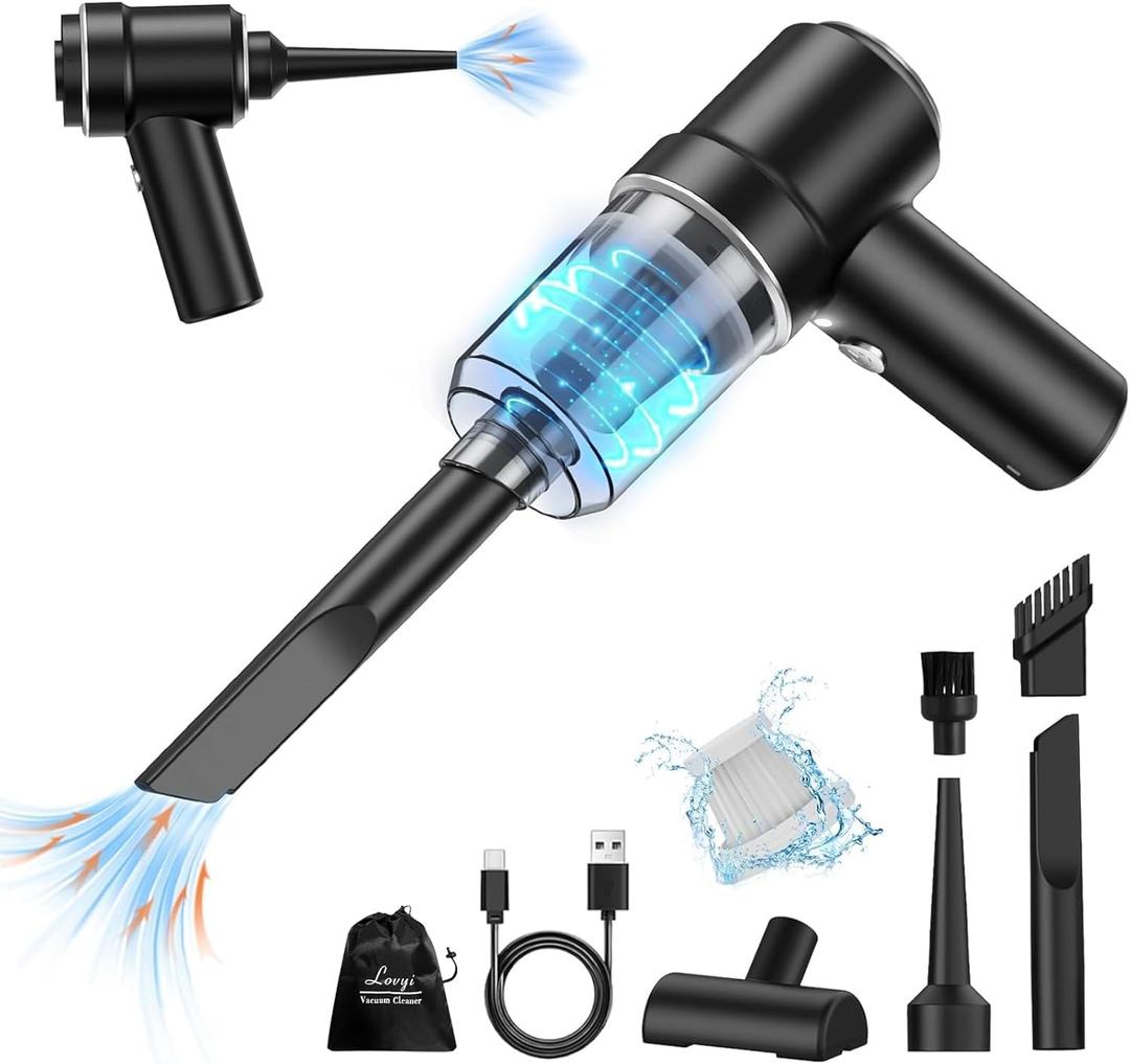 Cordless Mini Vacuum with LED - 2 in 1 Electric Air Duster & Portable Car, Home & Office Cleaner (Black)