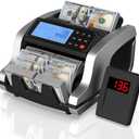 PONNOR Money Counter Machine with Value Count, UV/MG/IR/MT/DD Counterfeit Bill Detection, Dollar Euro Cash Counter with Count/Add/Batch/Auto Modes, External LCD Display
