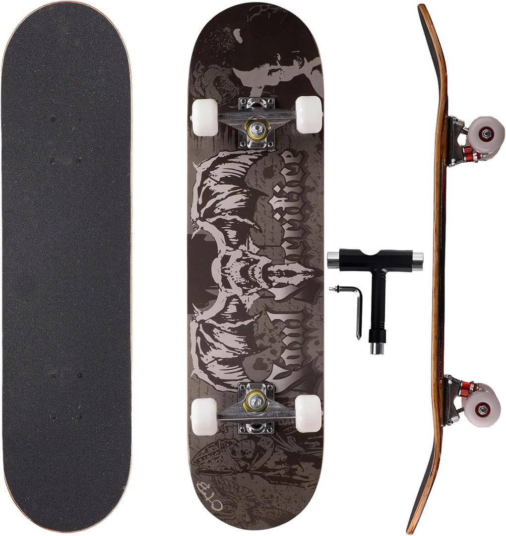 Professional Double Kick Skateboard, 31 inch Maple Deck, ABEC-9 Bearings, 95A PU Wheels