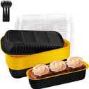 Liatinbo 20 Pack Mini loaf pans with lids,Mini cake pans with lids,Disposable Aluminum Foil Baking Cups Muffin Tins for Convenient Baking and Serving at Birthday Parties(Black & Gold)