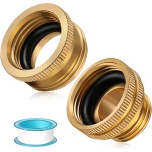 Solid Brass Garden Hose Adapter Set, 3/4 GHT Garden Hose Male x 1 NPT Female Connector, 1 GHT Male Garden Hose x 3/4 NPT Female Connector, with 2 Rubber Gasket and Sealant Tape