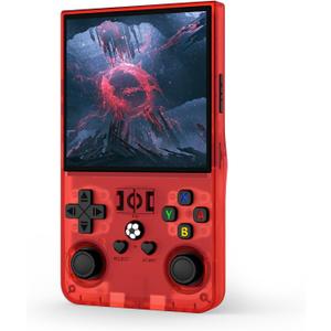 R36MAX Retro Handheld Game Console, 4.0 Inch IPS Screen, 64GB Memory, Portable Arcade Video Gaming Console Gift for Adults, Maple Leaf red