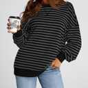 BTFBM Sweatshirt For Women 2026 Summer Crewneck Long Sleeve Oversized Striped Pullover Tops Y2K Clothes Workout Shirt (Black, L)