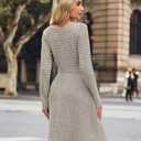 WNEEDU Fall Dresses for Women 2025 Long Sleeve Sweater Dress with Pockets - Casual Knit Crew Neck Winter Outfits(Khaki,2XL) (XXL)