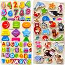 QUOKKA Wooden Puzzles for Toddlers 1-3 6XSET Chunky Toddler Puzzles Ages 2-4 Learning Animals Numbers Alphabet Montessori Toy for Kids 3-5 Wood Games Gift for Boys & Girls - FSC Certified Wood