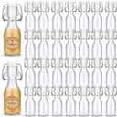 30 PCS Mini Flip Top Glass Bottle with Stoppers Decorative Small Swing Top Glass Bottles with Lids Kraft Adhesive Round Stickers for Wedding Themed Party(4OZ/120 ml)