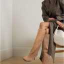 Women's Knee High Suede Boots for Women Wide Calf Square Toe Stiletto Heels Tall Boots Pull On High Heel Long Booties, Size 9.5