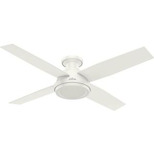 Hunter 52 inch Indoor Ceiling Fan No Light with Remote Control - White Modern Ceiling Fan without Light, Low Profile Mount, 4 Blades, For Bedroom, Living Room, or Kitchen - Dempsey 59248, Fresh White