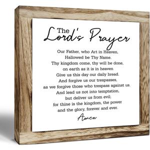 Religious Wood Sign, Lord's Prayer Sign, Christian Wall Plaque 7.87.8in, Wooden Plaques Signs Table Decor, Farmhouse Decor for Shelf, Inspirational Church Decoration and Christian Home Wall Art