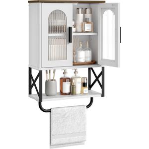 Medicine Cabinet, Bathroom Wall Cabinet with Towel Bar, 15.4"L x 7.1"W x 21.3"H